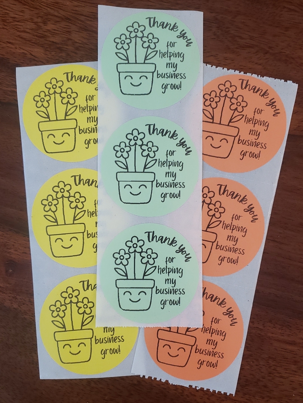 3/$15 Thank You Stickers 2” Round Mint Yellow Peach Packaging Labels Set of 50